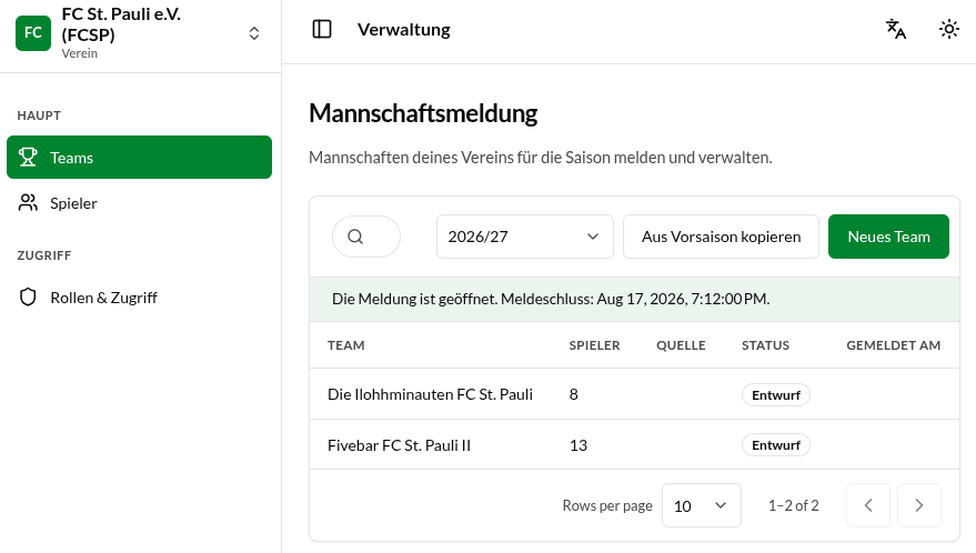 Screenshot vom neuen Meldetool